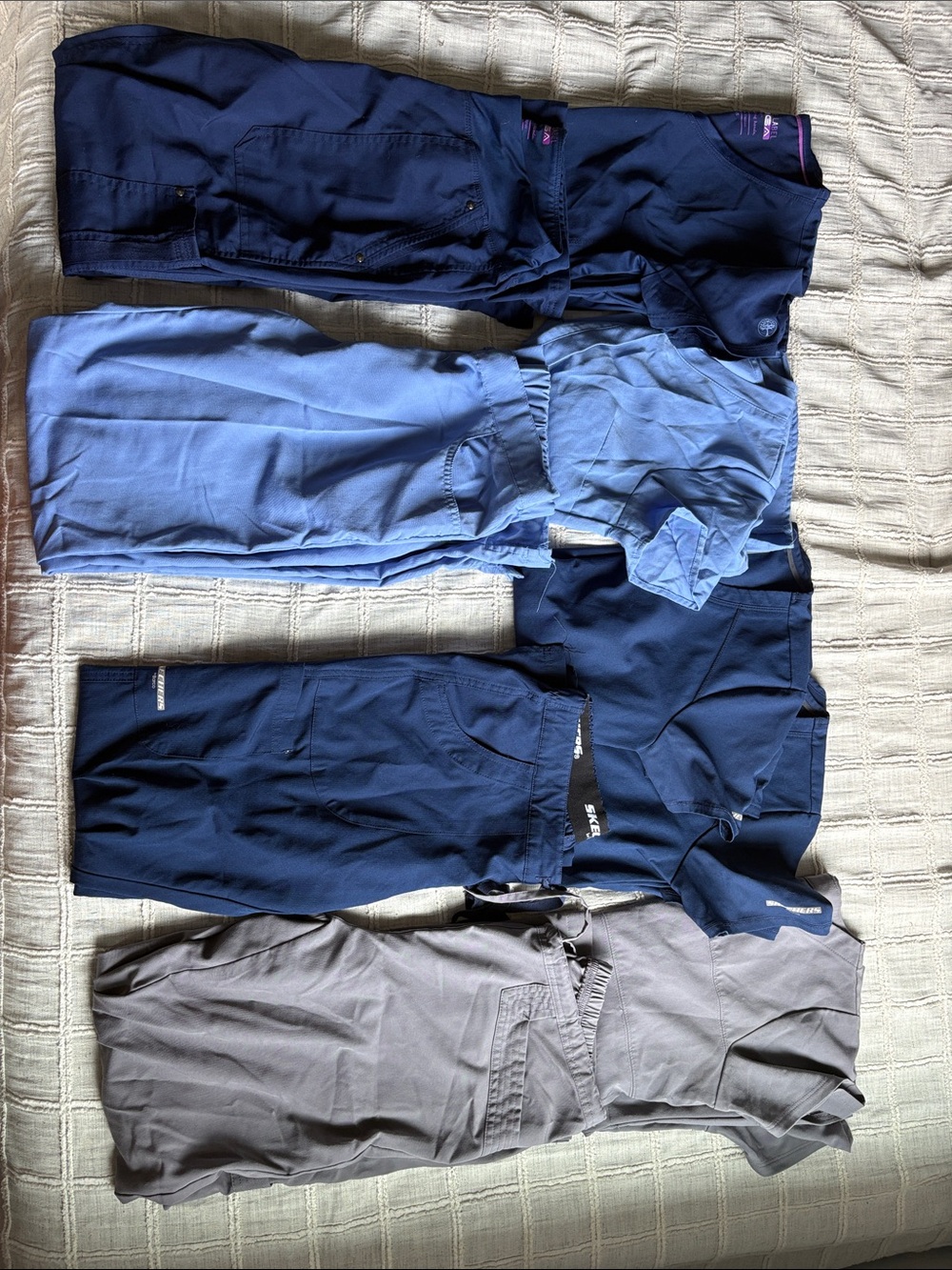 Bundle of Women's Scrub Tops & Pants in Navy, Light Blue, and Gray